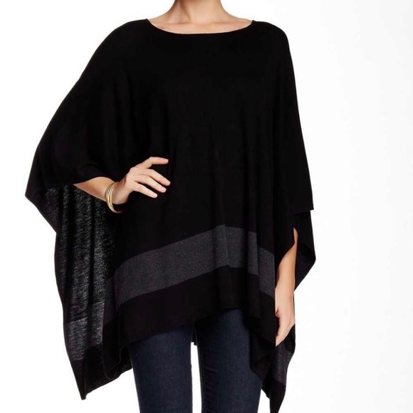 Vertical Design   Lightweight Black Poncho With Single Band of Gray   Size L/XL - Picture 4 of 14